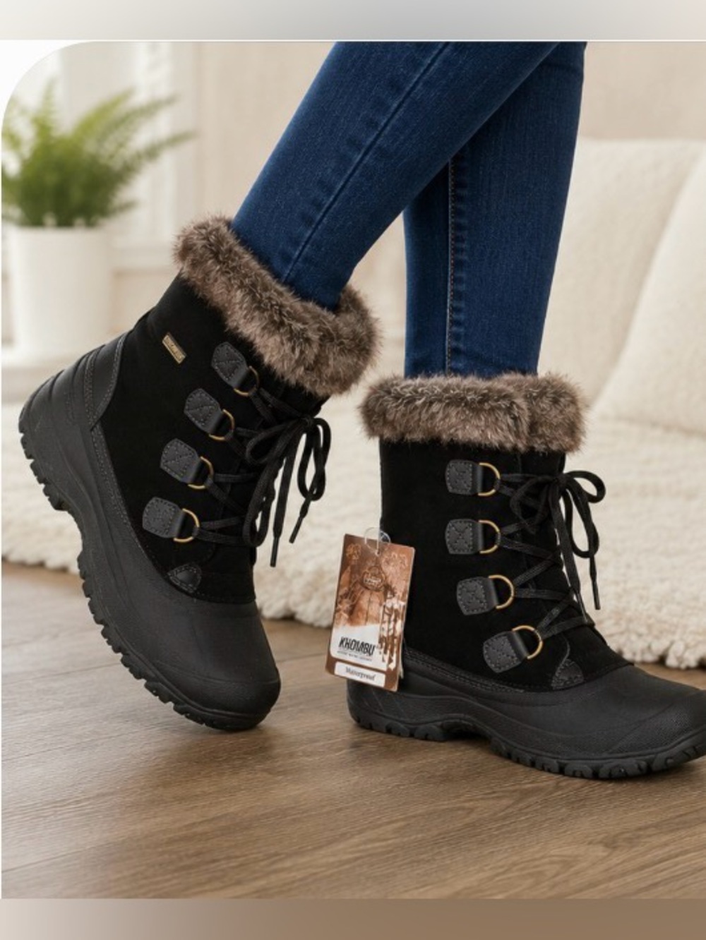 Khombu Women’s Waterproof Winter Snow Boots Black Faux Fur Size 10 NWT